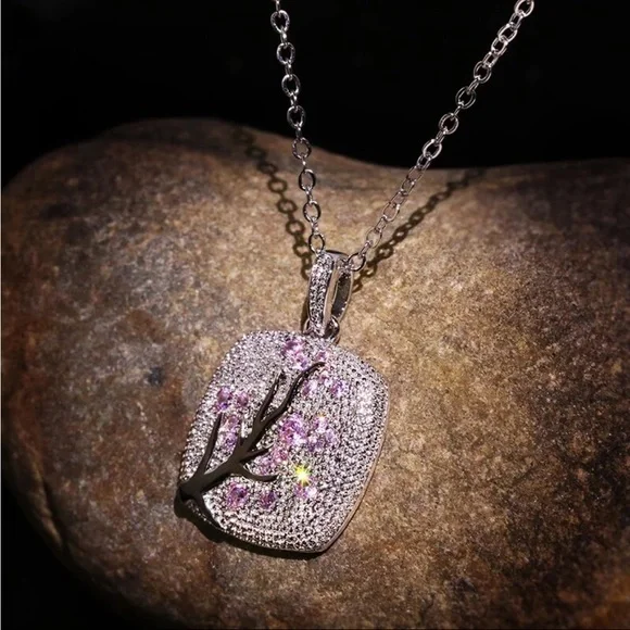 New Trendy Elegant Plum Tree Branch Blossom Charm Necklace - Picture 2 of 10